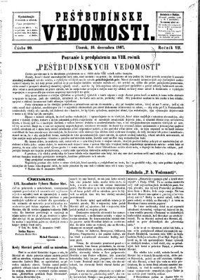 Pešťkbudínske vedomosti Dienstag 10. Dezember 1867