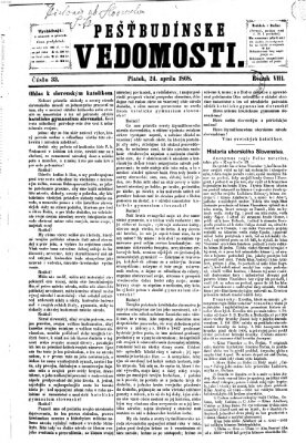 Pešťkbudínske vedomosti Freitag 24. April 1868