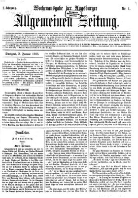 Augsburger allgemeine Zeitung. Wochenausgabe der Augsburger allgemeinen Zeitung (Augsburger allgemeine Zeitung) Freitag 3. Januar 1868