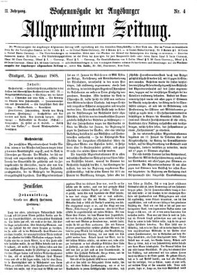 Augsburger allgemeine Zeitung. Wochenausgabe der Augsburger allgemeinen Zeitung (Augsburger allgemeine Zeitung) Freitag 24. Januar 1868