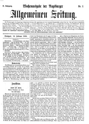 Augsburger allgemeine Zeitung. Wochenausgabe der Augsburger allgemeinen Zeitung (Augsburger allgemeine Zeitung) Freitag 14. Februar 1868