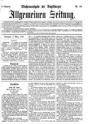 Augsburger allgemeine Zeitung. Wochenausgabe der Augsburger allgemeinen Zeitung (Augsburger allgemeine Zeitung) Freitag 6. März 1868