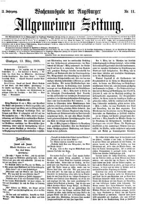 Augsburger allgemeine Zeitung. Wochenausgabe der Augsburger allgemeinen Zeitung (Augsburger allgemeine Zeitung) Freitag 13. März 1868