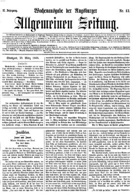 Augsburger allgemeine Zeitung. Wochenausgabe der Augsburger allgemeinen Zeitung (Augsburger allgemeine Zeitung) Freitag 20. März 1868