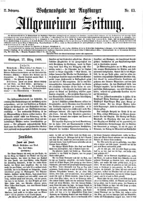 Augsburger allgemeine Zeitung. Wochenausgabe der Augsburger allgemeinen Zeitung (Augsburger allgemeine Zeitung) Freitag 27. März 1868