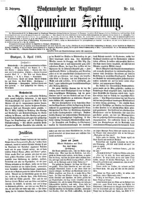 Augsburger allgemeine Zeitung. Wochenausgabe der Augsburger allgemeinen Zeitung (Augsburger allgemeine Zeitung) Freitag 3. April 1868