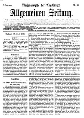 Augsburger allgemeine Zeitung. Wochenausgabe der Augsburger allgemeinen Zeitung (Augsburger allgemeine Zeitung) Freitag 17. April 1868