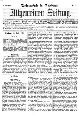 Augsburger allgemeine Zeitung. Wochenausgabe der Augsburger allgemeinen Zeitung (Augsburger allgemeine Zeitung) Freitag 24. April 1868