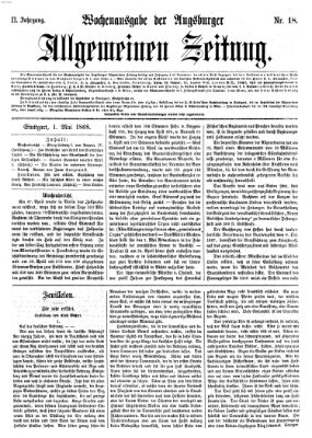 Augsburger allgemeine Zeitung. Wochenausgabe der Augsburger allgemeinen Zeitung (Augsburger allgemeine Zeitung) Freitag 1. Mai 1868