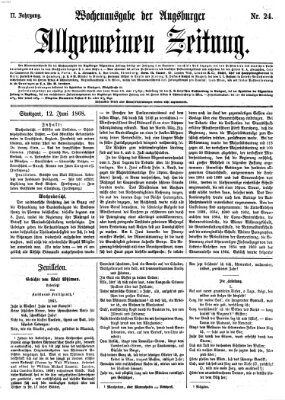 Augsburger allgemeine Zeitung. Wochenausgabe der Augsburger allgemeinen Zeitung (Augsburger allgemeine Zeitung) Freitag 12. Juni 1868