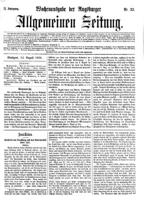 Augsburger allgemeine Zeitung. Wochenausgabe der Augsburger allgemeinen Zeitung (Augsburger allgemeine Zeitung) Freitag 14. August 1868