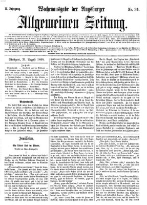 Augsburger allgemeine Zeitung. Wochenausgabe der Augsburger allgemeinen Zeitung (Augsburger allgemeine Zeitung) Freitag 21. August 1868