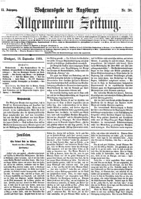 Augsburger allgemeine Zeitung. Wochenausgabe der Augsburger allgemeinen Zeitung (Augsburger allgemeine Zeitung) Freitag 18. September 1868