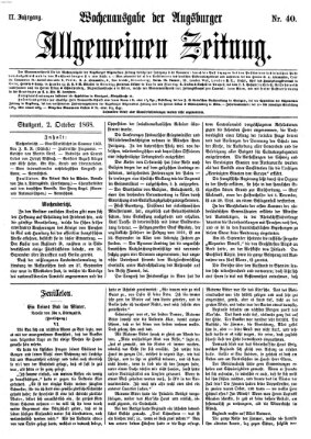 Augsburger allgemeine Zeitung. Wochenausgabe der Augsburger allgemeinen Zeitung (Augsburger allgemeine Zeitung) Freitag 2. Oktober 1868