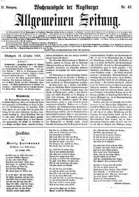 Augsburger allgemeine Zeitung. Wochenausgabe der Augsburger allgemeinen Zeitung (Augsburger allgemeine Zeitung) Freitag 16. Oktober 1868