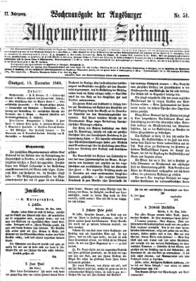 Augsburger allgemeine Zeitung. Wochenausgabe der Augsburger allgemeinen Zeitung (Augsburger allgemeine Zeitung) Freitag 18. Dezember 1868