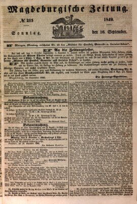 Magdeburgische Zeitung Sonntag 16. September 1849