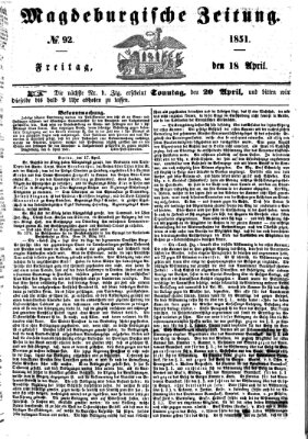 Magdeburgische Zeitung Freitag 18. April 1851