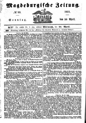 Magdeburgische Zeitung Sonntag 20. April 1851