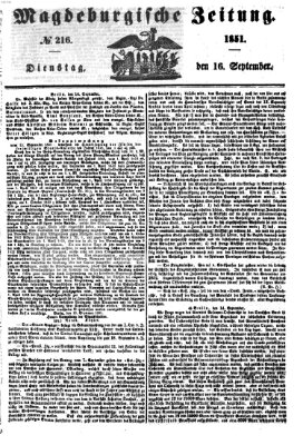 Magdeburgische Zeitung Dienstag 16. September 1851