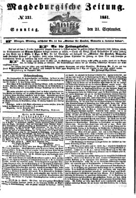 Magdeburgische Zeitung Sonntag 21. September 1851