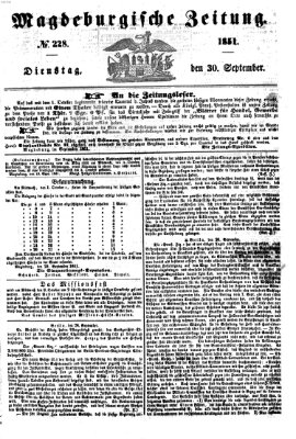 Magdeburgische Zeitung Dienstag 30. September 1851