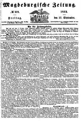 Magdeburgische Zeitung Freitag 17. September 1852