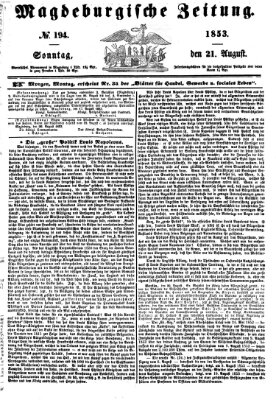 Magdeburgische Zeitung Sonntag 21. August 1853