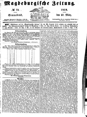 Magdeburgische Zeitung Samstag 27. März 1858