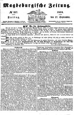 Magdeburgische Zeitung Freitag 17. September 1858