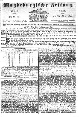 Magdeburgische Zeitung Sonntag 19. September 1858