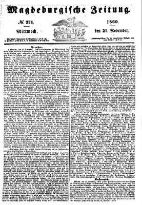 Magdeburgische Zeitung Mittwoch 21. November 1860