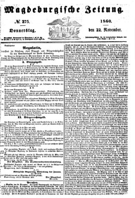 Magdeburgische Zeitung Donnerstag 22. November 1860