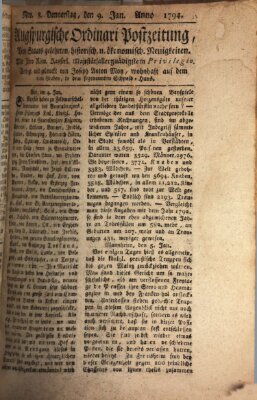 Augsburgische Ordinari Postzeitung von Staats-, gelehrten, historisch- u. ökonomischen Neuigkeiten (Augsburger Postzeitung) Donnerstag 9. Januar 1794