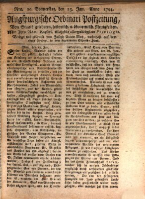 Augsburgische Ordinari Postzeitung von Staats-, gelehrten, historisch- u. ökonomischen Neuigkeiten (Augsburger Postzeitung) Donnerstag 23. Januar 1794