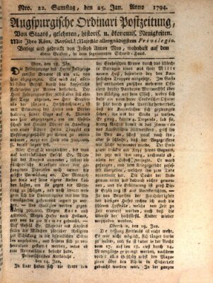 Augsburgische Ordinari Postzeitung von Staats-, gelehrten, historisch- u. ökonomischen Neuigkeiten (Augsburger Postzeitung) Samstag 25. Januar 1794