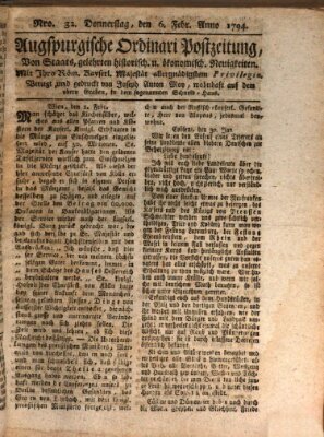 Augsburgische Ordinari Postzeitung von Staats-, gelehrten, historisch- u. ökonomischen Neuigkeiten (Augsburger Postzeitung) Donnerstag 6. Februar 1794