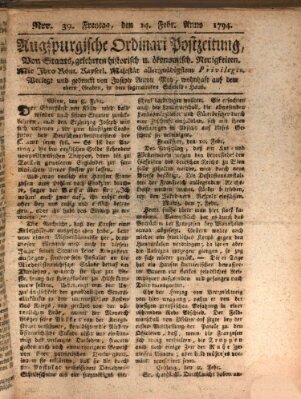 Augsburgische Ordinari Postzeitung von Staats-, gelehrten, historisch- u. ökonomischen Neuigkeiten (Augsburger Postzeitung) Freitag 14. Februar 1794