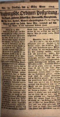 Augsburgische Ordinari Postzeitung von Staats-, gelehrten, historisch- u. ökonomischen Neuigkeiten (Augsburger Postzeitung) Dienstag 4. März 1794