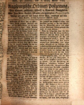 Augsburgische Ordinari Postzeitung von Staats-, gelehrten, historisch- u. ökonomischen Neuigkeiten (Augsburger Postzeitung) Freitag 7. März 1794