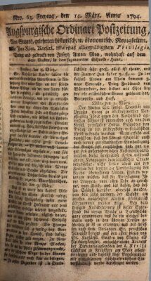 Augsburgische Ordinari Postzeitung von Staats-, gelehrten, historisch- u. ökonomischen Neuigkeiten (Augsburger Postzeitung) Freitag 14. März 1794