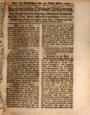 Augsburgische Ordinari Postzeitung von Staats-, gelehrten, historisch- u. ökonomischen Neuigkeiten (Augsburger Postzeitung) Donnerstag 20. März 1794