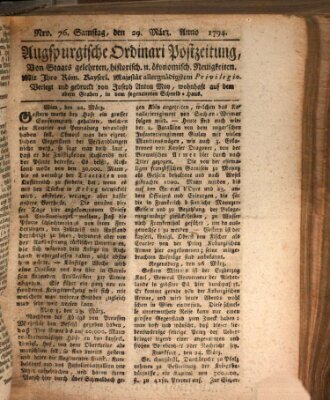 Augsburgische Ordinari Postzeitung von Staats-, gelehrten, historisch- u. ökonomischen Neuigkeiten (Augsburger Postzeitung) Samstag 29. März 1794