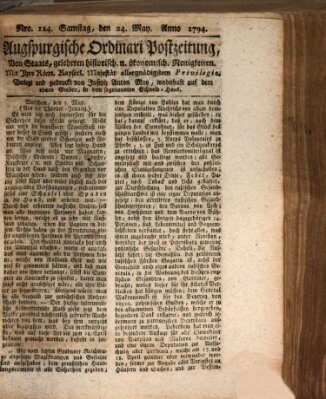 Augsburgische Ordinari Postzeitung von Staats-, gelehrten, historisch- u. ökonomischen Neuigkeiten (Augsburger Postzeitung) Samstag 24. Mai 1794