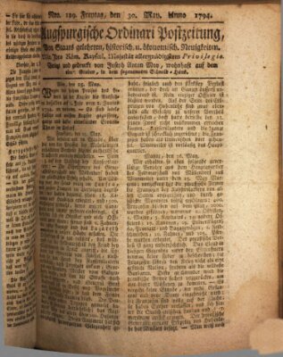 Augsburgische Ordinari Postzeitung von Staats-, gelehrten, historisch- u. ökonomischen Neuigkeiten (Augsburger Postzeitung) Freitag 30. Mai 1794