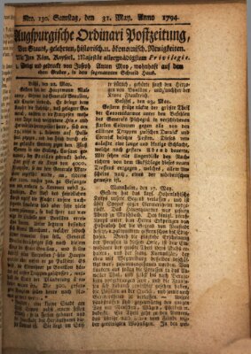 Augsburgische Ordinari Postzeitung von Staats-, gelehrten, historisch- u. ökonomischen Neuigkeiten (Augsburger Postzeitung) Samstag 31. Mai 1794