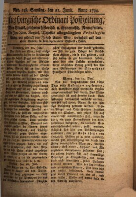 Augsburgische Ordinari Postzeitung von Staats-, gelehrten, historisch- u. ökonomischen Neuigkeiten (Augsburger Postzeitung) Samstag 21. Juni 1794