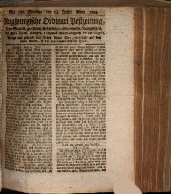 Augsburgische Ordinari Postzeitung von Staats-, gelehrten, historisch- u. ökonomischen Neuigkeiten (Augsburger Postzeitung) Dienstag 24. Juni 1794