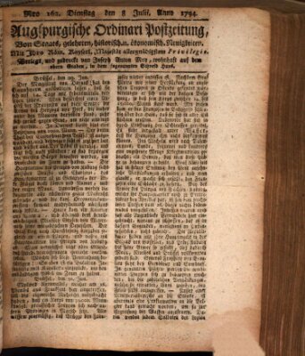 Augsburgische Ordinari Postzeitung von Staats-, gelehrten, historisch- u. ökonomischen Neuigkeiten (Augsburger Postzeitung) Dienstag 8. Juli 1794