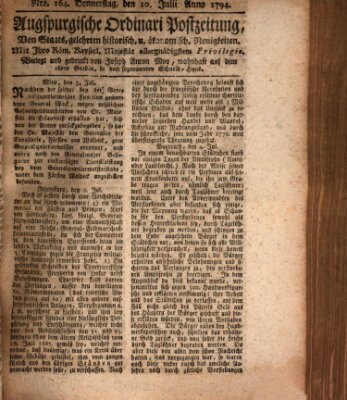 Augsburgische Ordinari Postzeitung von Staats-, gelehrten, historisch- u. ökonomischen Neuigkeiten (Augsburger Postzeitung) Donnerstag 10. Juli 1794